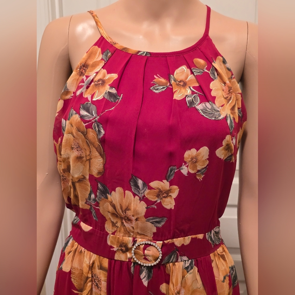 Elegant Floral Maxi Dress in Red and Yellow - Picture 5 of 7